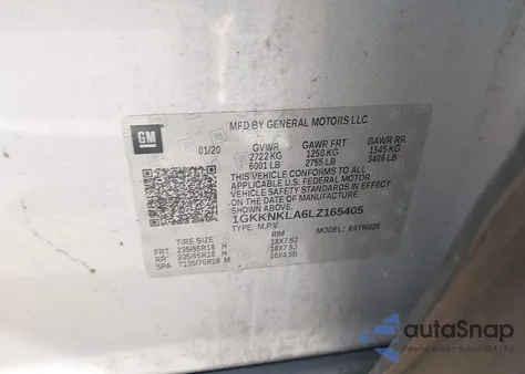 2020 GMC Acadia Sle z USA, uszkodzony, nr VIN 1GKKNKLA6LZ165405